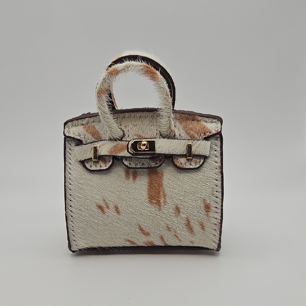 Elegant Tan and Cream Women's Mini Bag. Bag Charm.